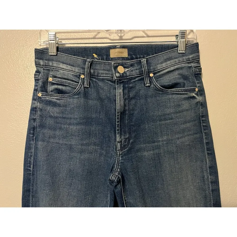 MOTHER The Mid Rise Dazzler Ankle Jeans Size 27 Blue Cherry Picking Bird Design - Picture 3 of 13